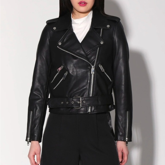 NWT WALTER BAKER Allison Leather Long Sleeve Moto Jacket